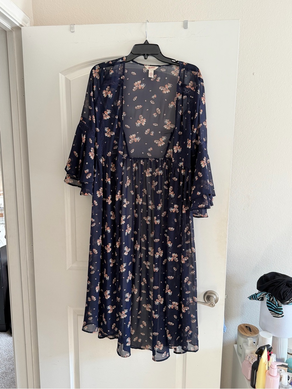 Arizona Jean Company Navy Floral Sheer Kimono Dress